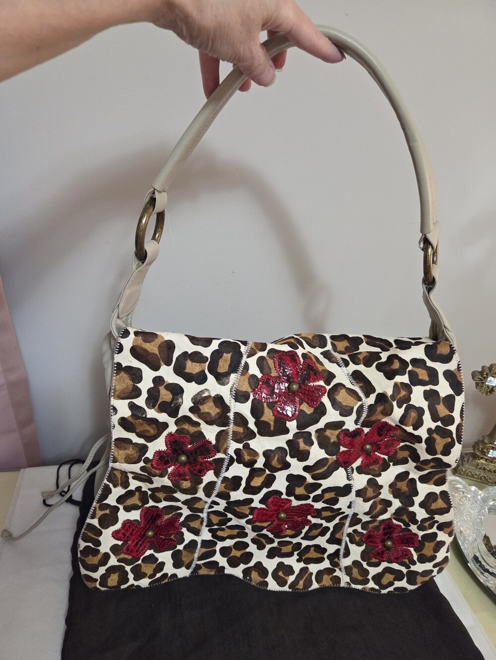 Vintage Carlos Falchi Leather And Calfhair Flap.